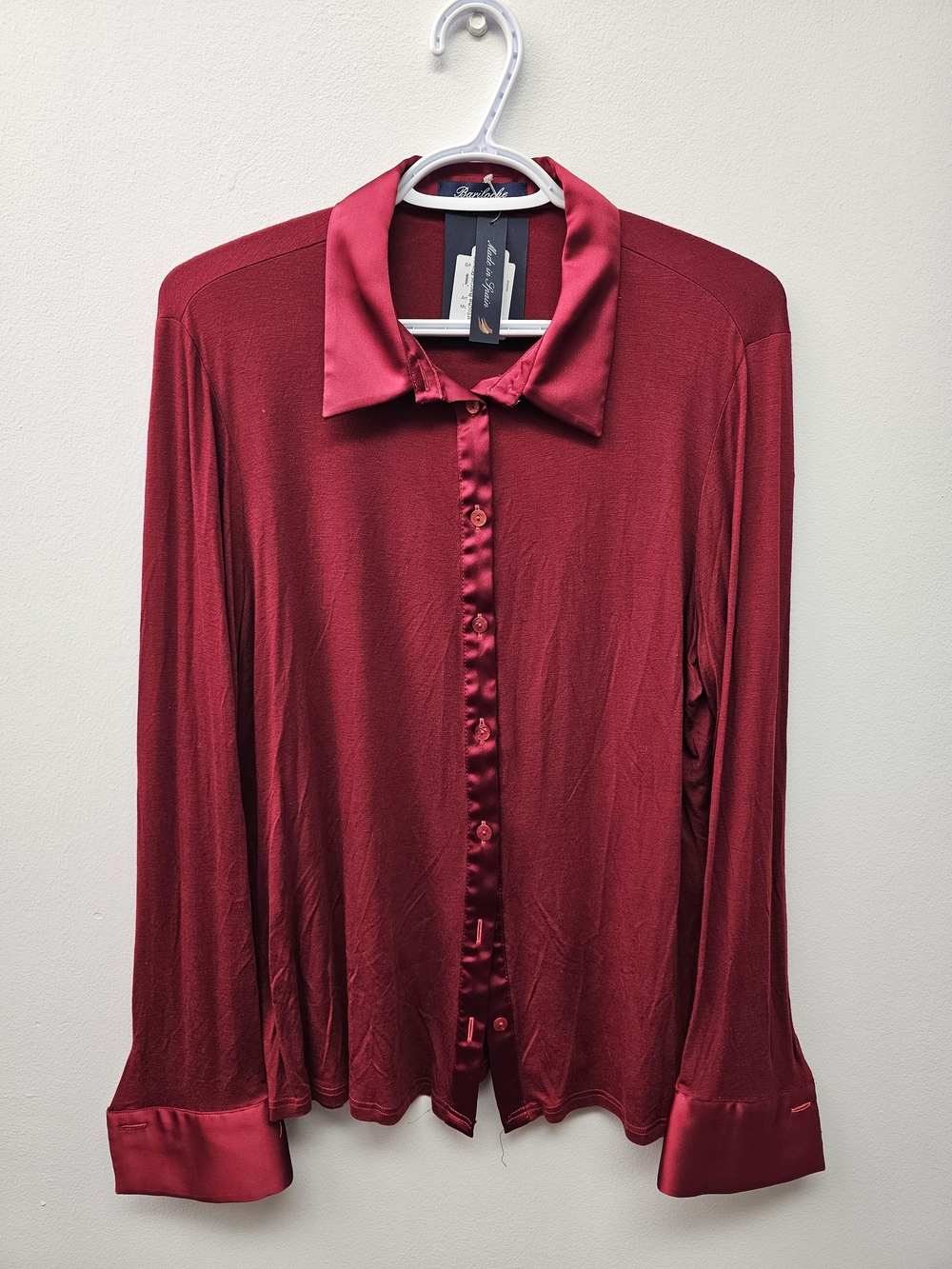 Red Button-Down Blouse With Embellish Buttons